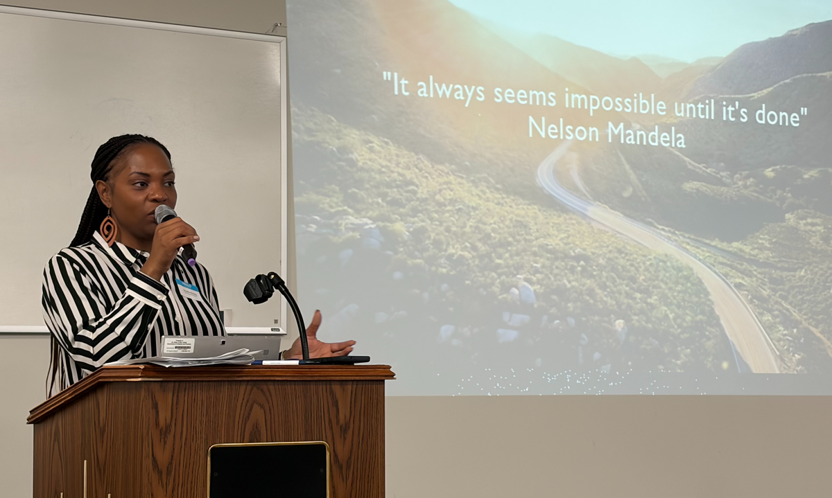 Brandie Wooding speaks at the Family Connects NJ Academy.